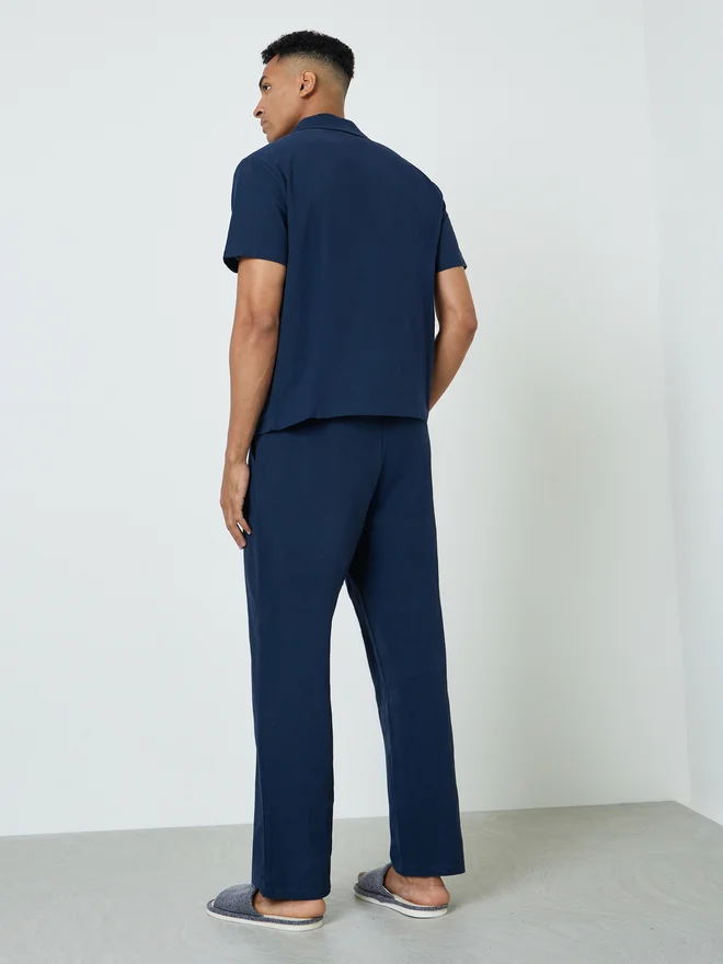 Styli Navy Blue Men Solid Pocket Detail Shirt and Pyjama Set for Men | Best Price UAE