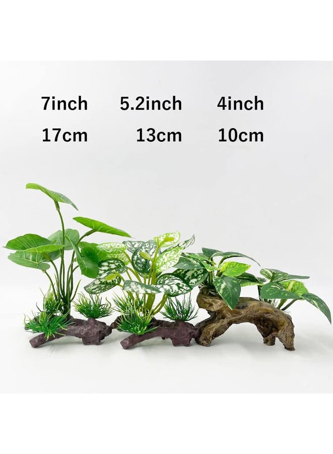 Smoothedo-Pets Fish Tank Decorations Aquarium Decor 3pcs Ornaments Betta Silk Leaf pad Hammock Artifical Driftwood Cave Goldfish Bowl Accessories (Mix-Leaf-Set-G) - Image 2