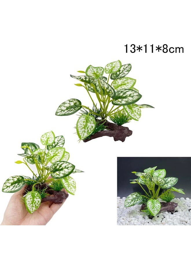 Smoothedo-Pets Fish Tank Decorations Aquarium Decor 3pcs Ornaments Betta Silk Leaf pad Hammock Artifical Driftwood Cave Goldfish Bowl Accessories (Mix-Leaf-Set-G) - Image 4