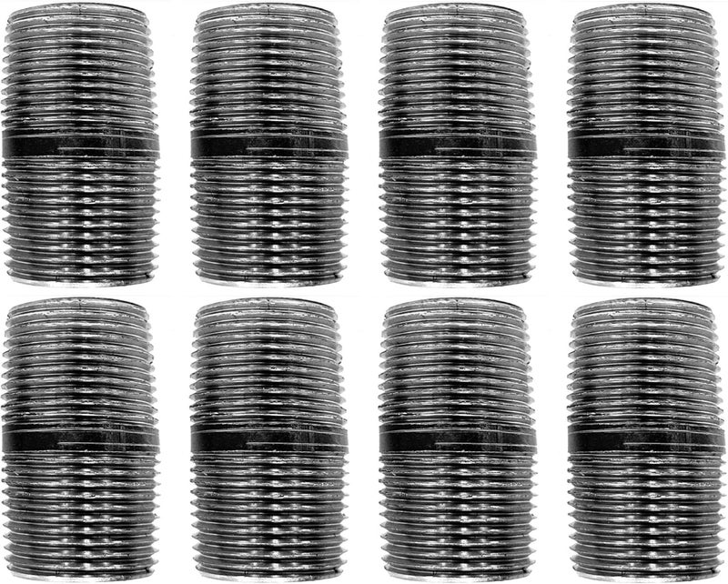 PIPE DECOR 3/4” x 1.5” Black Steel Plumbing Pipe, Pre Cut, Industrial Steel Grey Fits Standard 3/4 Inch Threaded Black Malleable Iron Fittings, Build Vintage DIY Furniture, 8 Pack - Image 1