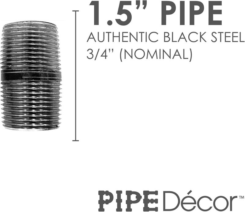 PIPE DECOR 3/4” x 1.5” Black Steel Plumbing Pipe, Pre Cut, Industrial Steel Grey Fits Standard 3/4 Inch Threaded Black Malleable Iron Fittings, Build Vintage DIY Furniture, 8 Pack - Image 2