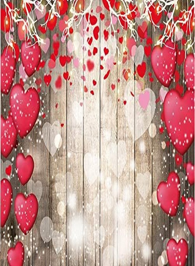 CHAIYA 10x8ft Valentine Backdrop Wood Backdrop Vinyl Red Love Heart Valentine's Day Backdrops for Photography Mother's Day Party Bridal Shower Valentine Day Dessert Cake Table Decoration CY-147 - Image 2