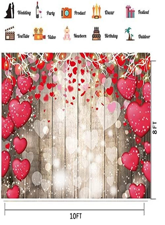 CHAIYA 10x8ft Valentine Backdrop Wood Backdrop Vinyl Red Love Heart Valentine's Day Backdrops for Photography Mother's Day Party Bridal Shower Valentine Day Dessert Cake Table Decoration CY-147 - Image 4