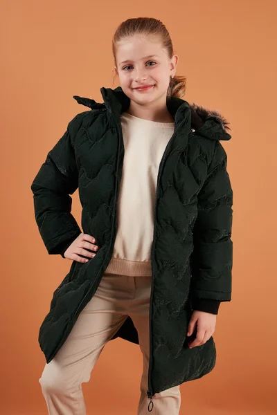 Lela Plush Lined Faux Fur Collar Removable Hooded Winter Coat Girls' Coat 5761905