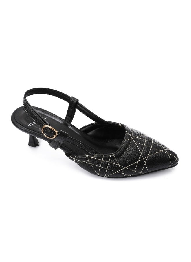 Mr.joe Mr Joe Black with white stitches Slingback Kitten Heels – Elegant & Comfortable for Any Occasion - 3020  - Image 1