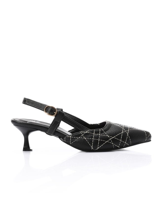 Mr.joe Mr Joe Black with white stitches Slingback Kitten Heels – Elegant & Comfortable for Any Occasion - 3020  - Image 2