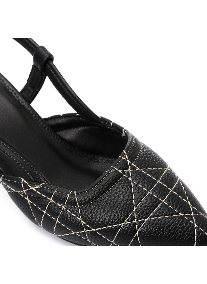 Mr.joe Mr Joe Black with white stitches Slingback Kitten Heels – Elegant & Comfortable for Any Occasion - 3020  - Image 5