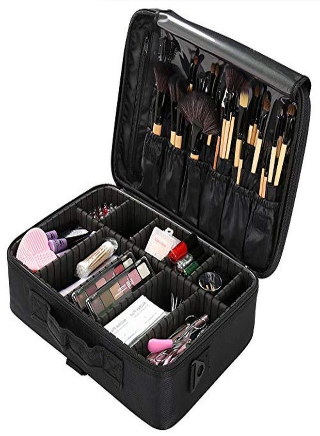 Rozia Makeup Box For Girls Makeup Kit, Makeup Pouch Case Cosmetic Bag Brush Organizer And Storage 16.5 Inches Travel Make Up Artist Box 3 Layer, Black  - Image 3