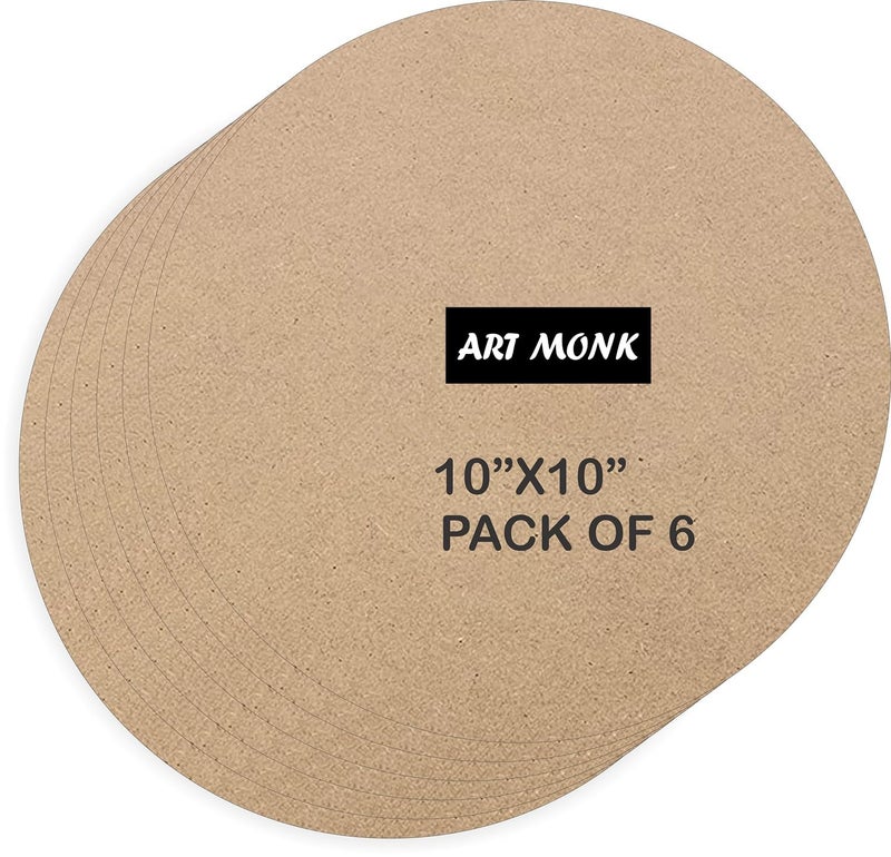 Generic Art Monk 6 Piece Round MDF Boards for Art and Craft Wood Round MDF Sheets for Craft Work DIY MDF Cutouts 10 Inch 6 Pcs  - Image 1