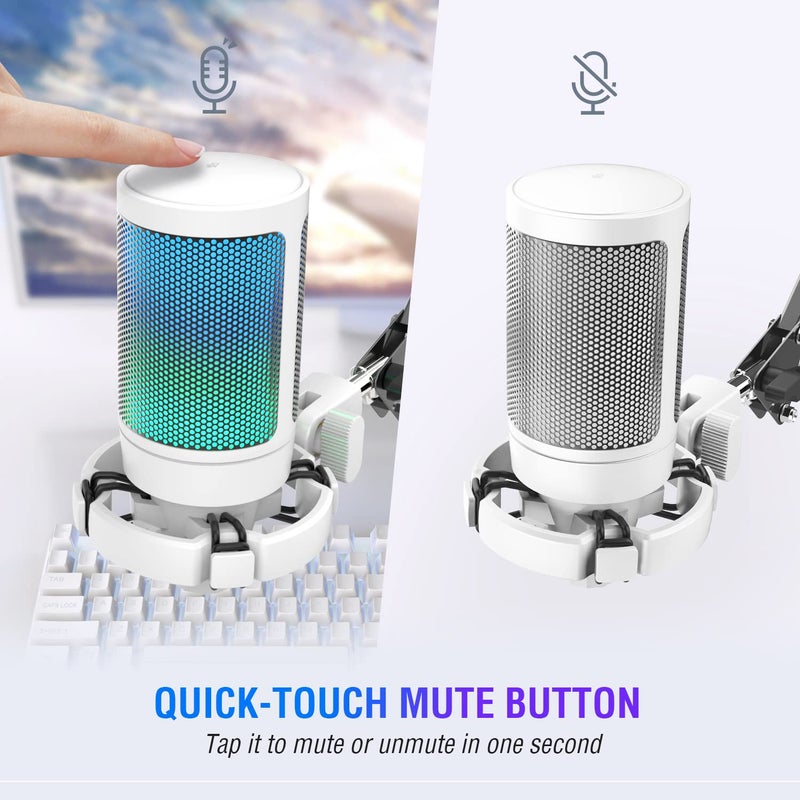 FIFINE مجموعة ميكروفون USB للألعاب من FIFINE، ميكروفون مكثف RGB متوافق مع PS4/PS5، توصيل وتشغيل لتسجيل الموسيقى، الألعاب عبر الإنترنت، ديسكورد، تويتش، مع فلتر صوتي، حامل صدمات - A6T أبيض - Image 2