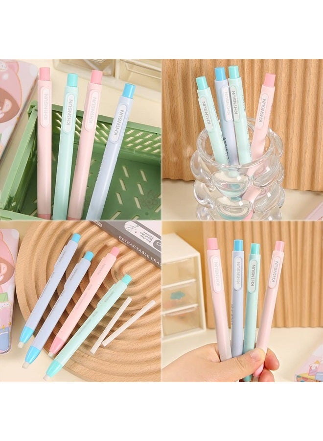 Geluode 6Pcs Retractable Click Eraser with 6Pcs Refill Erasers, Colourful Premium Pen Style Rubber Stick Erasers Mechanical Grip Eraser for Kids Students Artist Painting Writing  - Image 3