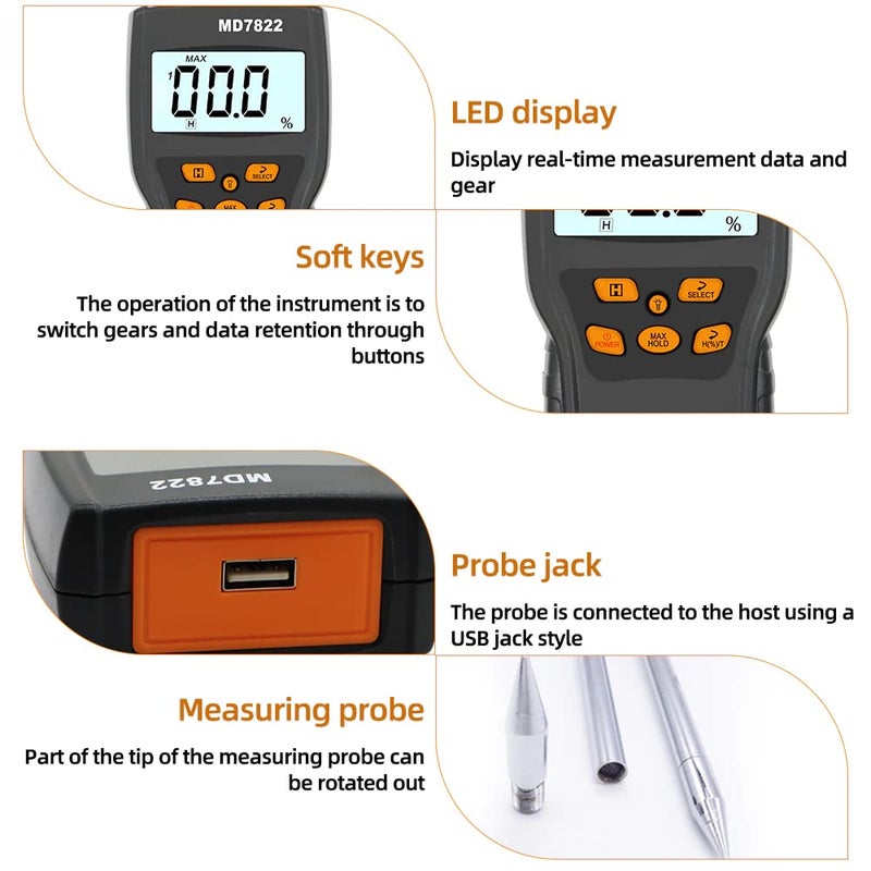 SMIC MD7822 Digital Grain Moisture Meter LCD Display Humidity Tester Contains Wheat Corn Rice, Maize Paddy, FoodTest Hygrometer Damp Detector - Image 4