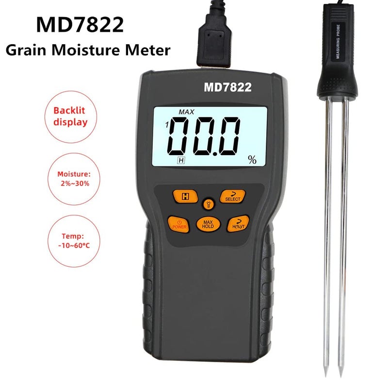 SMIC MD7822 Digital Grain Moisture Meter LCD Display Humidity Tester Contains Wheat Corn Rice, Maize Paddy, FoodTest Hygrometer Damp Detector - Image 2