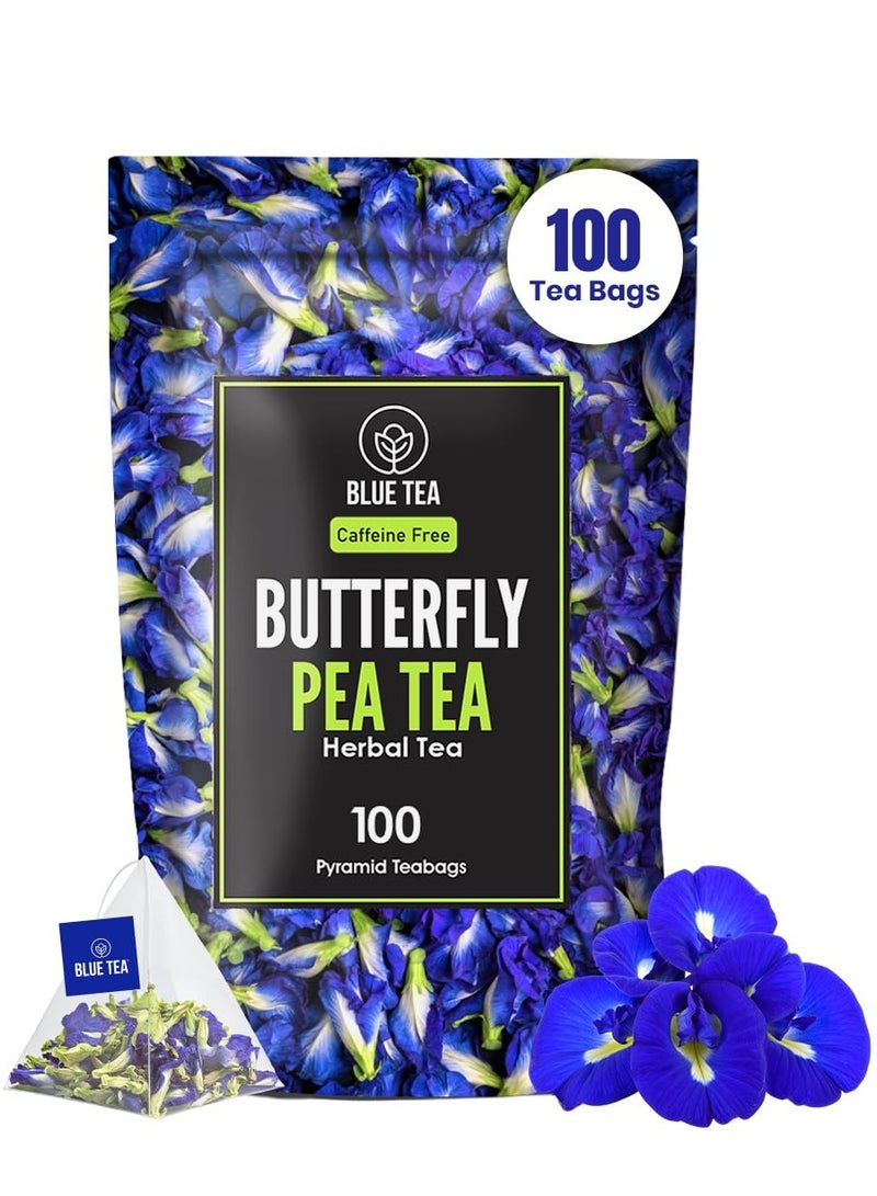 BLUE TEA Butterfly Pea Flower Tea 100 Tea Bags Plant Based ANTIOXIDANT RICH Aparajita Shankhpushpi Caffeine Free Detox Tea Flower Based Herbal Tea Non-GMO Vegan Featured In Shark Tank Ziplock Pouch - Image 1