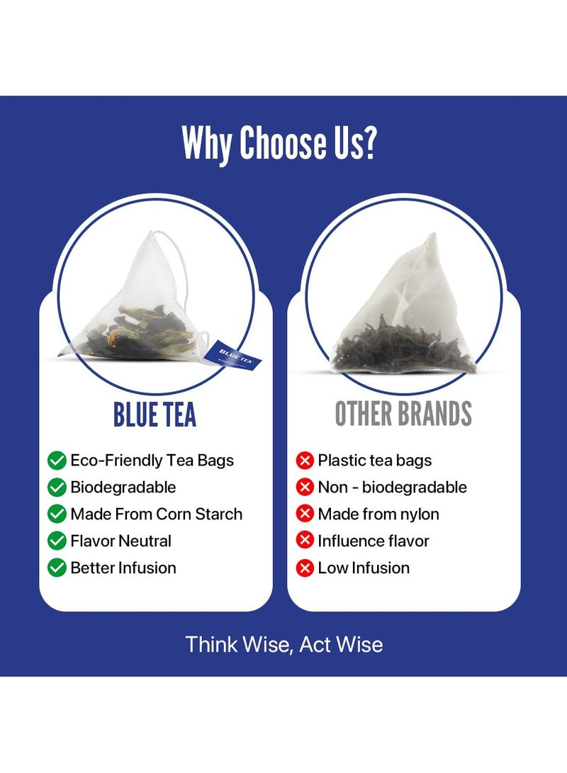 BLUE TEA Butterfly Pea Flower Tea 100 Tea Bags Plant Based ANTIOXIDANT RICH Aparajita Shankhpushpi Caffeine Free Detox Tea Flower Based Herbal Tea Non-GMO Vegan Featured In Shark Tank Ziplock Pouch - Image 4