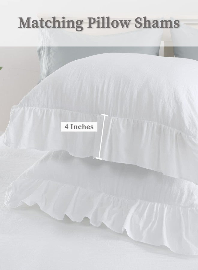CAROMIO White Ruffled Duvet Cover Twin, 2PCS Soft Washed Microfiber Vintage French Country Duvet Cover Set for Kids Girls, White, 68x90 in - Image 3