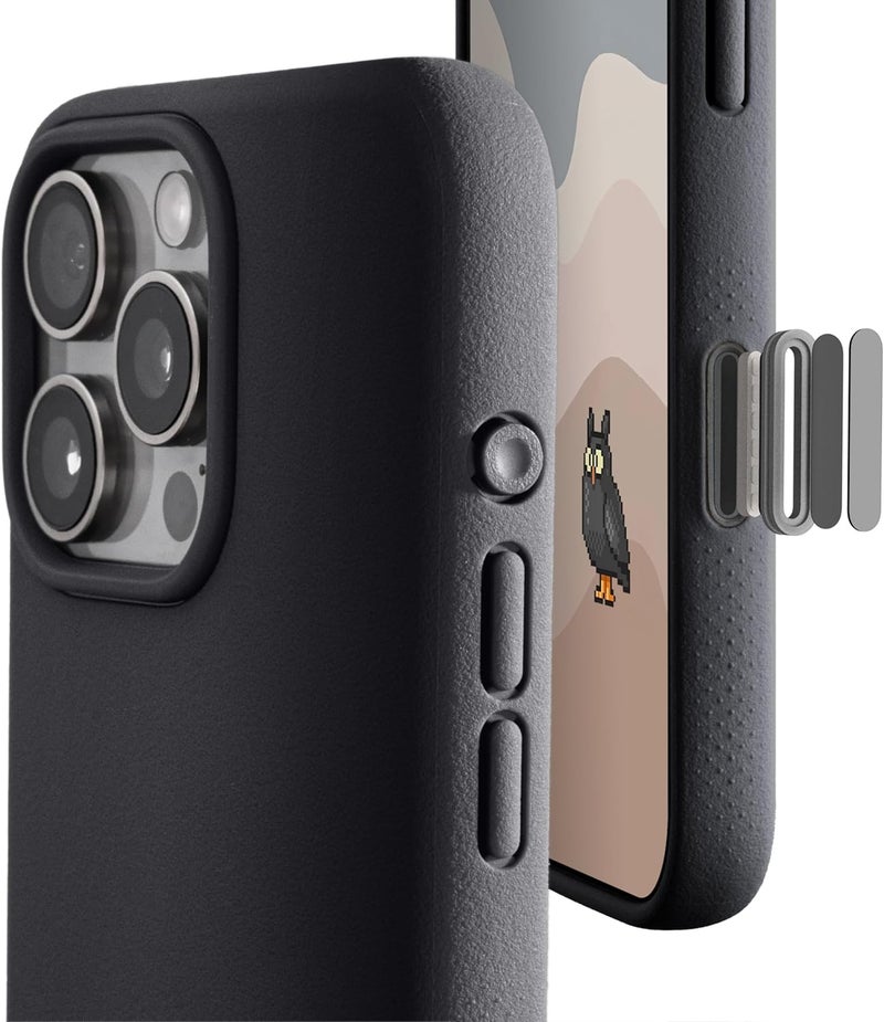 TineeOwl حافظة مغناطيسية لجهاز iPhone 16 Pro، مصنوعة من البولي يوريثين الحراري (TPU)، زر التحكم في الكاميرا محمي، متوافقة مع MagSafe، بسيطة، نحيفة، مقبضة، أسود تقريبًا - Image 1