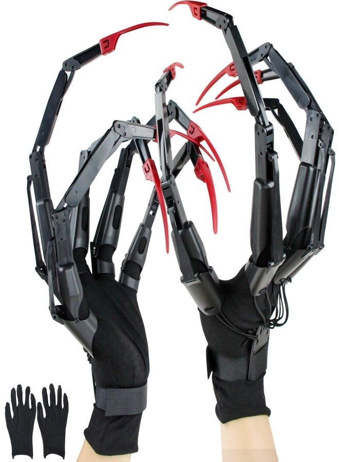 Heyseri Halloween Articulated Fingers with Fingernails, Upgrade 3D Long Claw Hands with Gloves Skeleton Articulated Finger Extensions for Cosplay, Flexible Halloween Gear Decoration Fits Most Finger Sizes-Red - Image 1