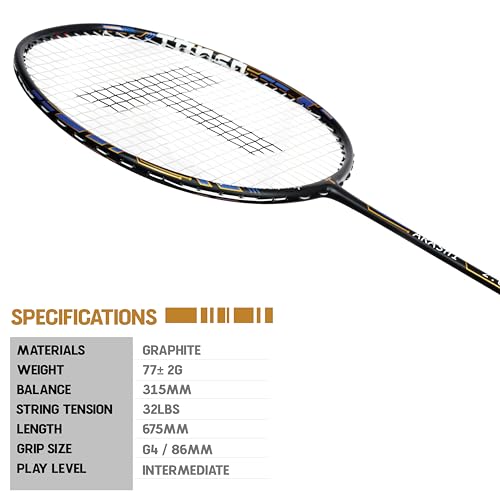 TANSO Arashi 2.0 Full Graphite Ultra Light Weight Carbon Fibre Strung Badminton Racket with Free Full Racquet Cover (77 Grams, 32 Lbs Tension, Strung with Premium Strings) (Blue) - Image 2