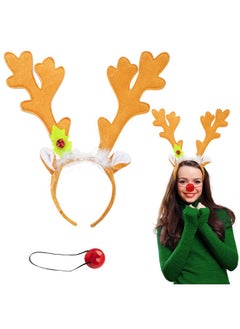 SCS Direct Christmas Holiday Reindeer Antlers Headband w Light Up Nose Costume Deer Rudolph Outfit for Adult Men Women, Kids Party Favor, Barcrawl, Cosplay, Seasonal Gift Exchange, One Size Hair Xmas Accessory  - Image 1