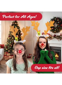 SCS Direct Christmas Holiday Reindeer Antlers Headband w Light Up Nose Costume Deer Rudolph Outfit for Adult Men Women, Kids Party Favor, Barcrawl, Cosplay, Seasonal Gift Exchange, One Size Hair Xmas Accessory  - Image 3