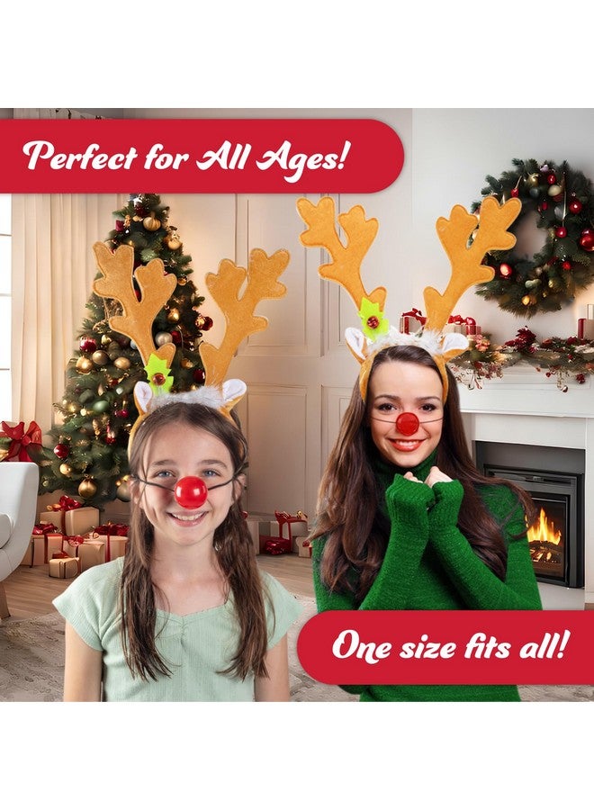 أس سي أس دايركت عصابة رأس على شكل قرون الرنة في عطلة عيد الميلاد مع زي أنف مضيء على شكل غزال رودولف للرجال البالغين والنساء، هدايا حفلات الأطفال، حفلات التنزه، تنكر، تبادل هدايا موسمية، إكسسوار شعر لعيد الميلاد بمقاس واحد - Image 3