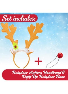 SCS Direct Christmas Holiday Reindeer Antlers Headband w Light Up Nose Costume Deer Rudolph Outfit for Adult Men Women, Kids Party Favor, Barcrawl, Cosplay, Seasonal Gift Exchange, One Size Hair Xmas Accessory  - Image 2