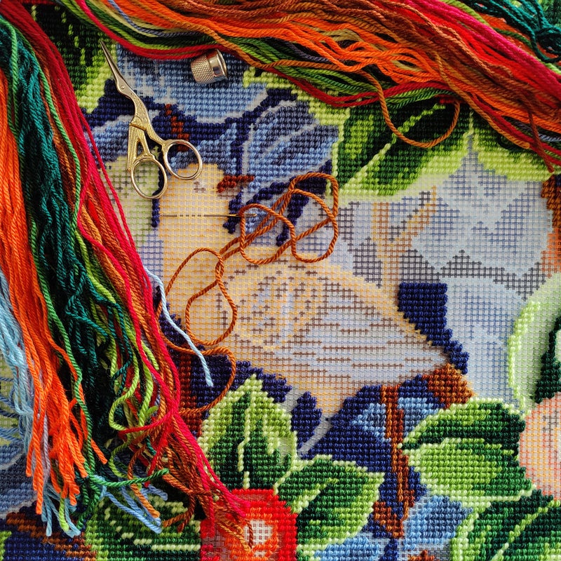 Brvsk Tapestry Embroidery Kit for Adults and Beginners â€” Bird by William Morris 16â€³â€‰Ã—â€‰16â€³ with Clear, Precise Printed Design on Cotton Canvas; Includes 2 Needles, Yarn, and Easy-Read Chart - Image 3