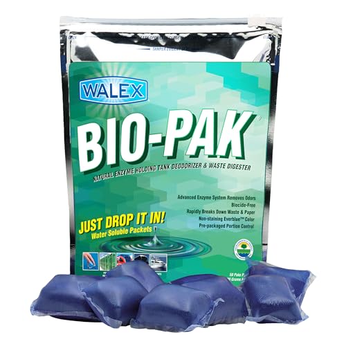 Walex Bio-Pak Black Holding Tank Deodorizer & Waste Digester Drop-Ins - Advanced Enzyme Formula for Rapid Breakdown of Waste & Paper, Removes Odors & Cleans Tank, Biocide Free - Mint, 50-Pack - Image 1