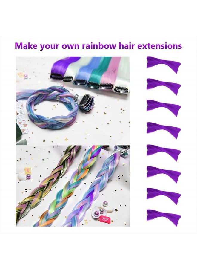 TOFAFA 16 قطعة من وصلات الشعر الملونة، مجعد ومتموج، مشبك في شعر صناعي، خصلات للبنات والنساء والأطفال، ألوان متعددة لتسليط الضوء في الحفلات (أرجواني) - Image 2