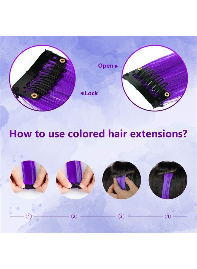 TOFAFA 16 قطعة من وصلات الشعر الملونة، مجعد ومتموج، مشبك في شعر صناعي، خصلات للبنات والنساء والأطفال، ألوان متعددة لتسليط الضوء في الحفلات (أرجواني) - Image 4