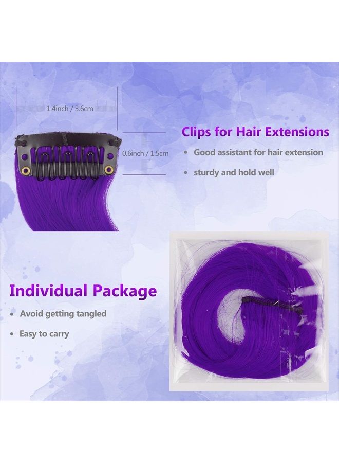 TOFAFA 16 قطعة من وصلات الشعر الملونة، مجعد ومتموج، مشبك في شعر صناعي، خصلات للبنات والنساء والأطفال، ألوان متعددة لتسليط الضوء في الحفلات (أرجواني) - Image 3