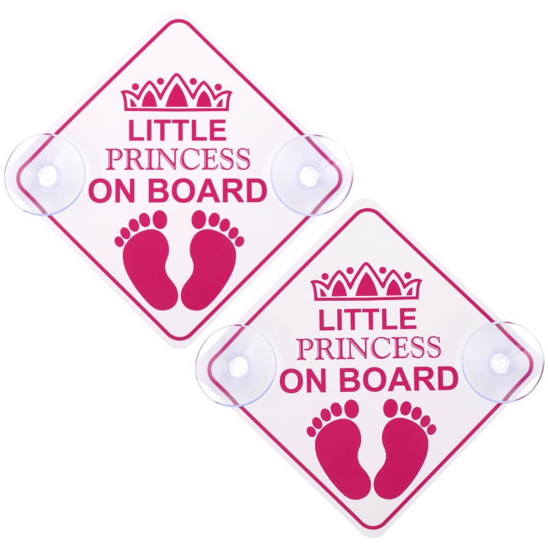 Amabro Little Princess On Board Car Warning Signs  2Pcs 5"" X 5  Safety Warning Car Bumper Sticker Double Suction Cups Safety Sign Car Sticker Decal Reusable Baby In Car Sticker  Pink - Image 1