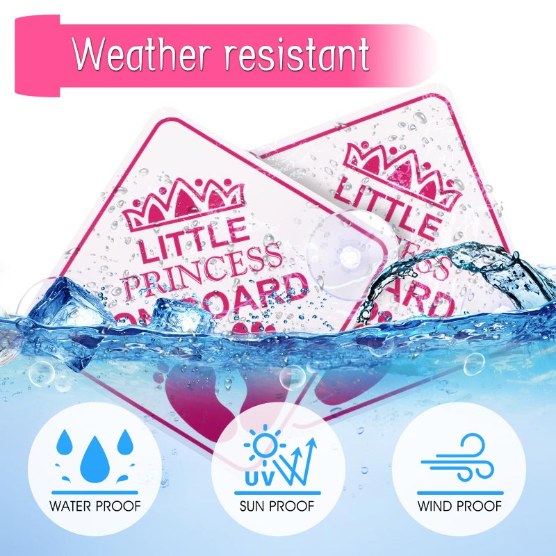Amabro Little Princess On Board Car Warning Signs  2Pcs 5"" X 5  Safety Warning Car Bumper Sticker Double Suction Cups Safety Sign Car Sticker Decal Reusable Baby In Car Sticker  Pink - Image 4