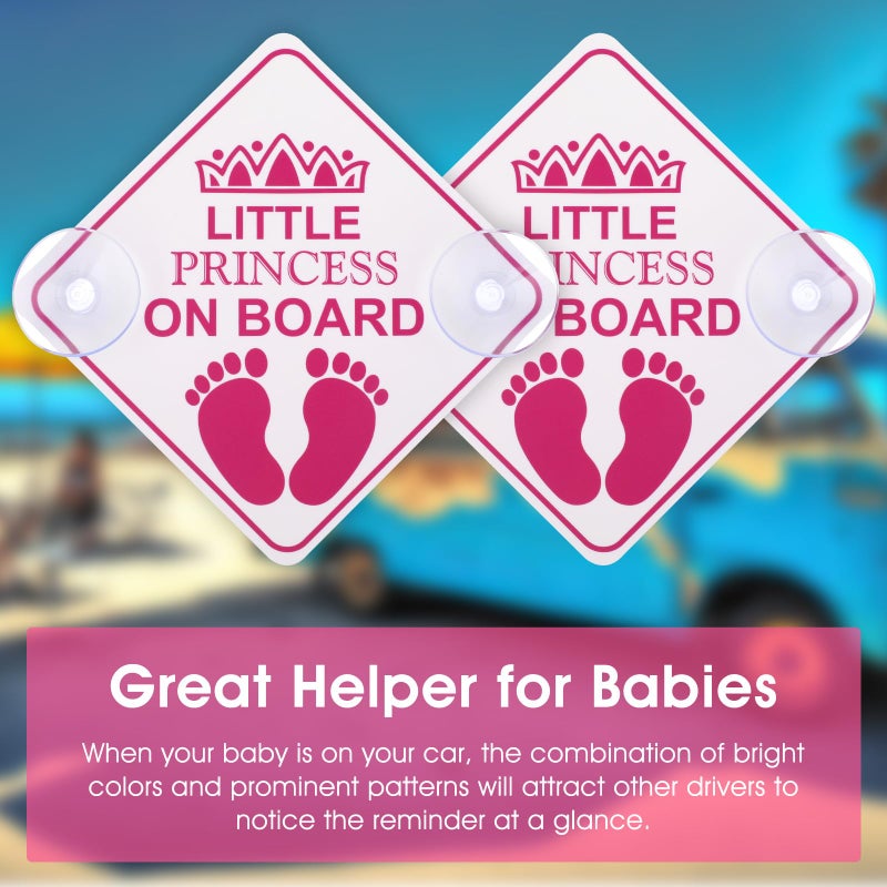 Amabro Little Princess On Board Car Warning Signs  2Pcs 5"" X 5  Safety Warning Car Bumper Sticker Double Suction Cups Safety Sign Car Sticker Decal Reusable Baby In Car Sticker  Pink - Image 3