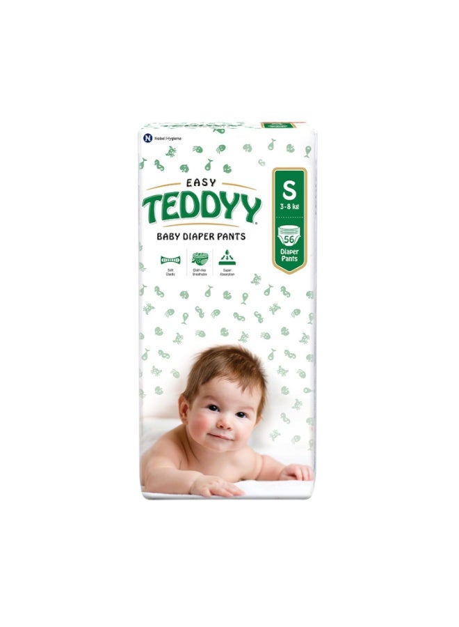 TEDDYY Easy Baby S Size Diaper Pant Style |56 Count (Small) | 3–8 kg (Pack of 1) | Long Protection Hours | Anti-Bacterial | Airy Breathable Fit | Rapid Soaker Channels with Wetness Indicator - Image 1