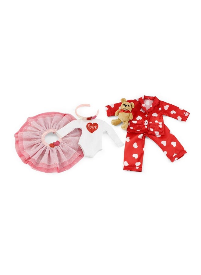 Emily Rose Emily Rose 14 Inch Doll Clothes | Love Doll Tutu 14" Doll Clothing and Accessories Outfit Bundled with 3-PC 14-in Doll Red Heart PJ Pajamas Set with Matching Eye Mask Accessory | Doll Not Included  - Image 1
