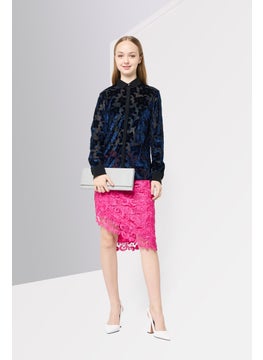 Harmont & Blaine Women Spread Collar Long Sleeves Textured Blouse, Navy  - Image 3