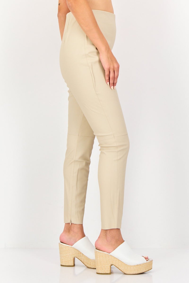 NA-KD Women High Waist Solid Leather Leggings, Beige - Image 2