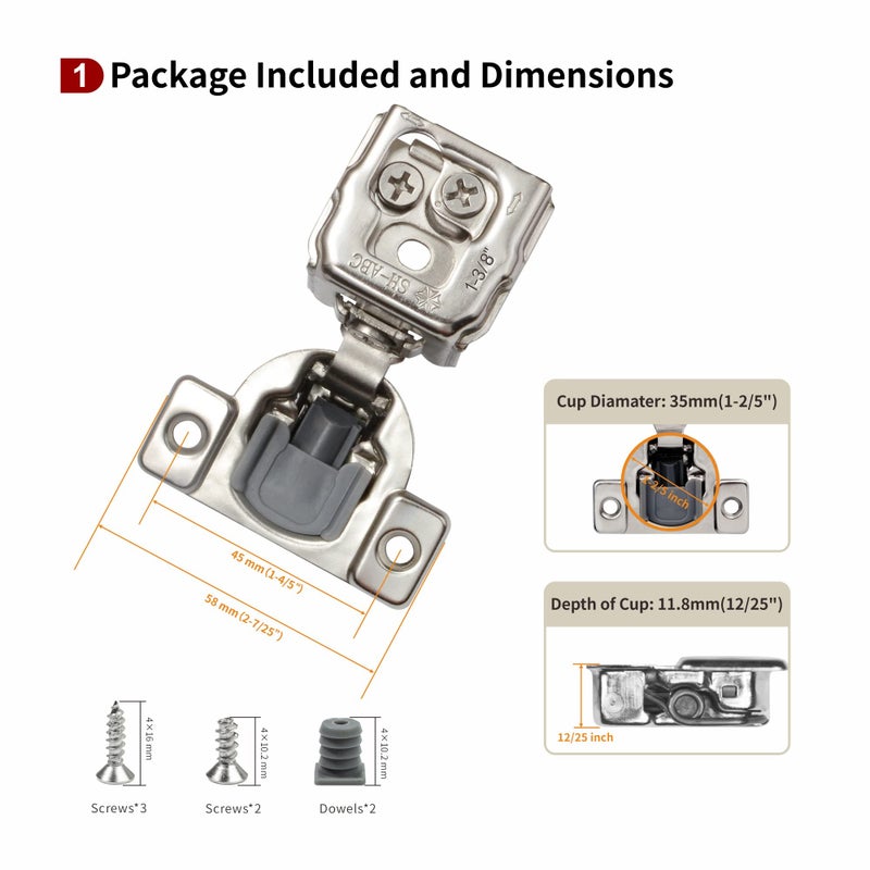 Stianc 10 Pack 1 3/8"" Overlay 3D Soft Close Hinges For Face Frame Kitchen Cabinet  3 Way Adjustability  Quiet Self Closing Door  105 Degree - Image 2