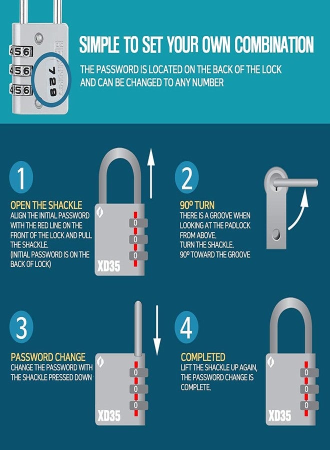 Zarker XD35 Combination Lock, 3-Digit Padlock for School, Gym, Sports Locker Lock, Fence, Toolbox, Case, Outdoor, Hasp Storage (1-Pack, Emerald) - Image 3