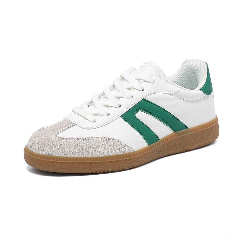OFG Women's Retro Gum Sole Fashion Sneakers-Lace Detail Casual Retro Walking Shoes-Gum Sole Casual Tennis-Anti Slip Trainersï¼ˆGreen/White,10ï¼‰ - Image 1