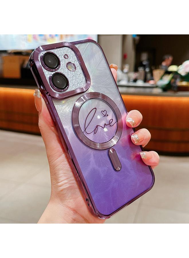 S-TOP Case For iPhone 11 Dual-Love Feather Gradient Glitter Magsafe TPU Phone Case - Image 1