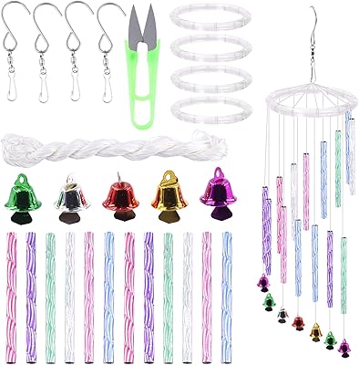Swpeet Swpeet 65Pcs Colorful Wind Chimes Tubes Parts and Transparent Top Circles of Wind Chime with 21 Yard Wind Chime Wire,  - Image 1