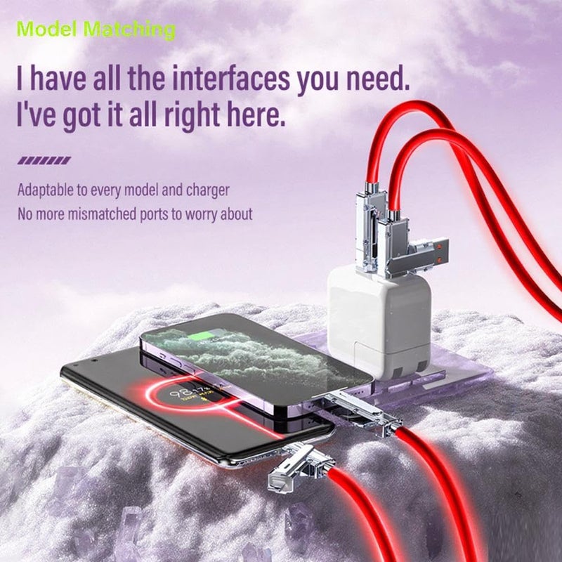 IHAO كابل شاحن IHAO متعدد المنافذ 4 تركيبات في كابل واحد USBA/USBC إلى USB C سريع الشحن مع إضاءة LED متدفقة متوافق مع معظم الأجهزة الكهربائية - 39 بوصة أحمر - Image 5