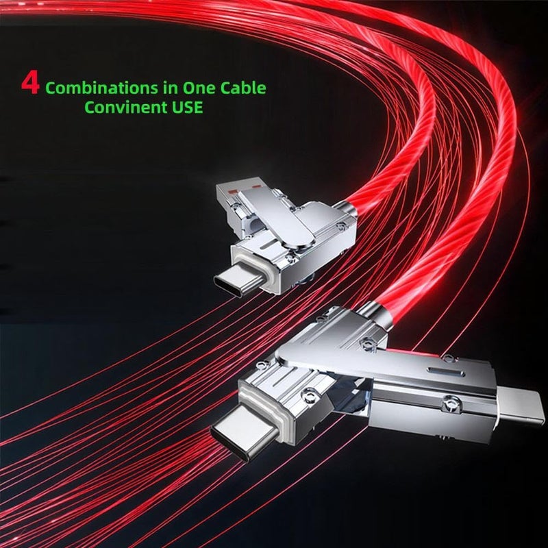 IHAO كابل شاحن IHAO متعدد المنافذ 4 تركيبات في كابل واحد USBA/USBC إلى USB C سريع الشحن مع إضاءة LED متدفقة متوافق مع معظم الأجهزة الكهربائية - 39 بوصة أحمر - Image 4