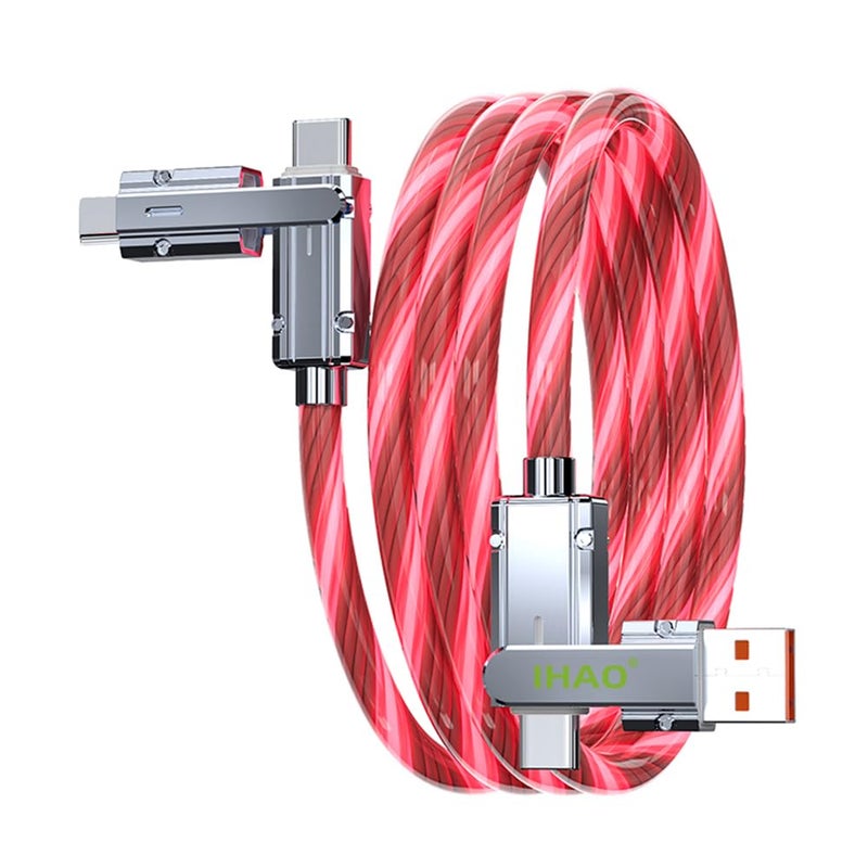 IHAO كابل شاحن IHAO متعدد المنافذ 4 تركيبات في كابل واحد USBA/USBC إلى USB C سريع الشحن مع إضاءة LED متدفقة متوافق مع معظم الأجهزة الكهربائية - 39 بوصة أحمر - Image 1