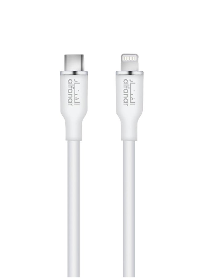 alfanar - 480Mbps 3A Silicone USB Type-C to Lightning Fast Charging Cable White 1 m C31C-LSW05 - Image 1