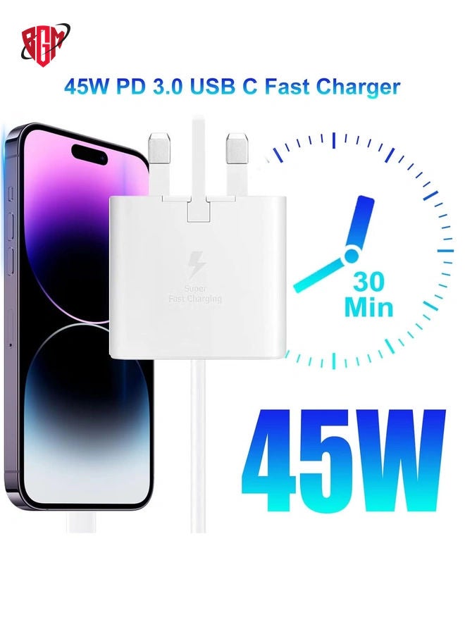 BGM Samsung 45W Fast Charger with 5FT USB-C Cable (2-Pack) â€“ Super Fast Charger for Galaxy S23/S22/Note 10/20/S20 (White) - Image 2
