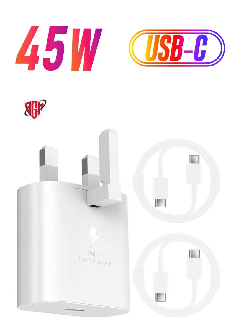BGM Samsung 45W Fast Charger with 5FT USB-C Cable (2-Pack) â€“ Super Fast Charger for Galaxy S23/S22/Note 10/20/S20 (White) - Image 1